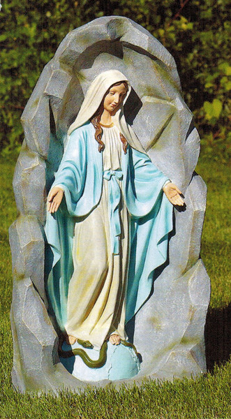 Our Lady of Grace Sculpture in Grotto Garden Decor on Unit